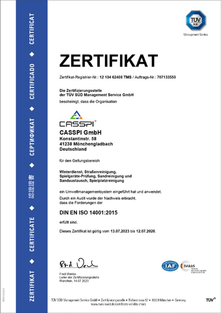CASSPI iso 14001 Zertifikat Umweltmanagement