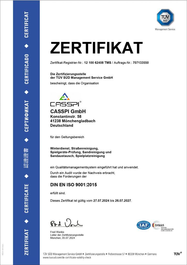 CASSPI Winterdienst Zertifizierung nach ISO9001